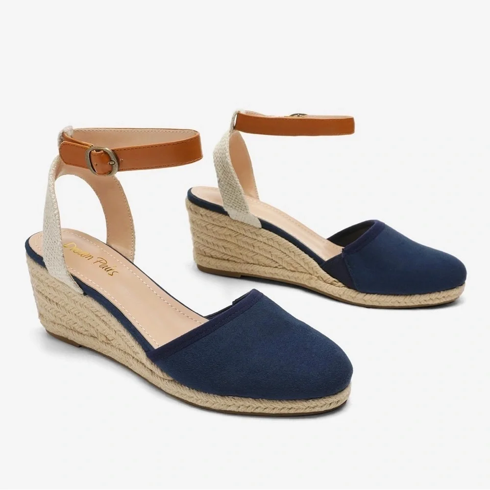 Dream Pairs Blue and Tan Espadrille Wedges